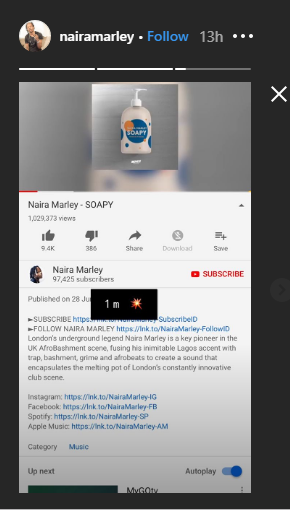Naira Marley’s ‘Soapy’ video hits 1m views on YouTube Naira Marley’s ‘Soapy’ video hits 1m views on YouTube