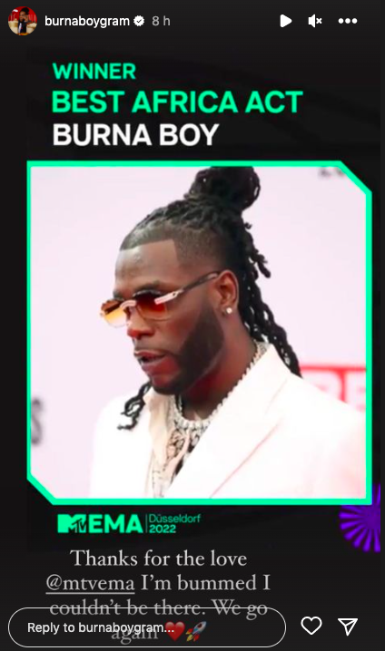 2022 MTV EMAs: Burna Boy Wins Best African Act