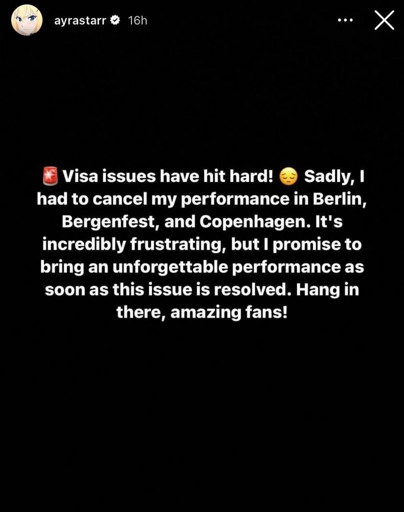 Ayra Starr Calls Off Shows In Germany Over Visa Issues